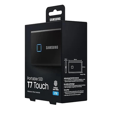 Samsung 2000GB USB 3.2 (MU-PC2T0K/WW) fekete ujjlenyomatolvasós T7 Touch külső SSD