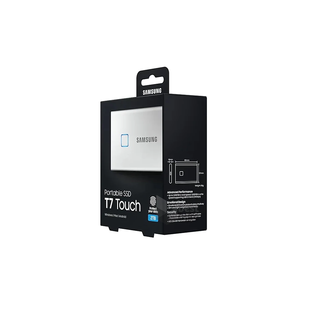 Samsung 2000GB USB 3.2 (MU-PC2T0S/WW) ezüst ujjlenyomatolvasós T7 Touch külső SSD