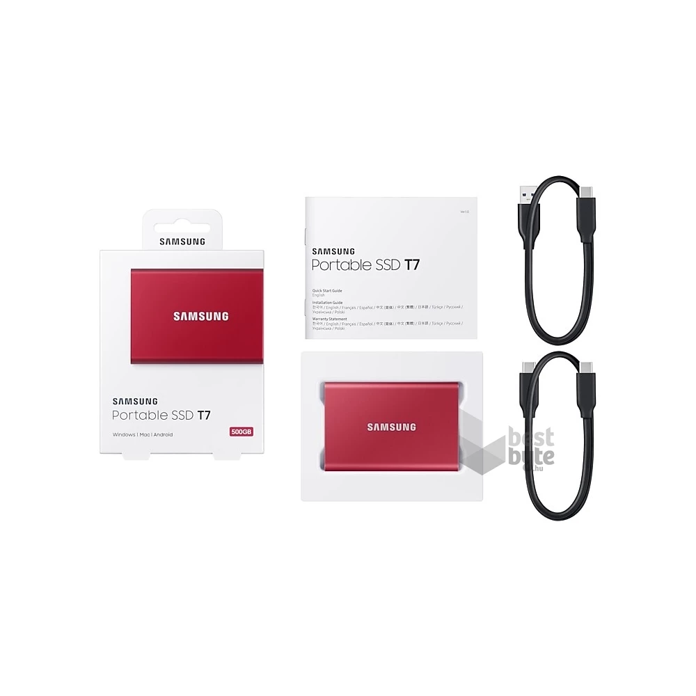 Samsung 500GB USB 3.2 (MU-PC500R/WW) piros T7 külső SSD