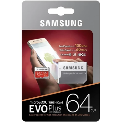 Samsung 64GB SD micro EVO Plus (SDXC Class10) (MB-MC64GA/EU) memória kártya adapterrel
