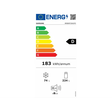 Samsung BRB80F30ADF0EO alulfagyasztós, beépíthető, Hűtő:224L, Fagyasztó:74L, hűtőszekrény