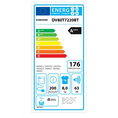 Samsung DV80T7220BT/S6 fehér, 8 kg, hőszivattyús, szárítógép