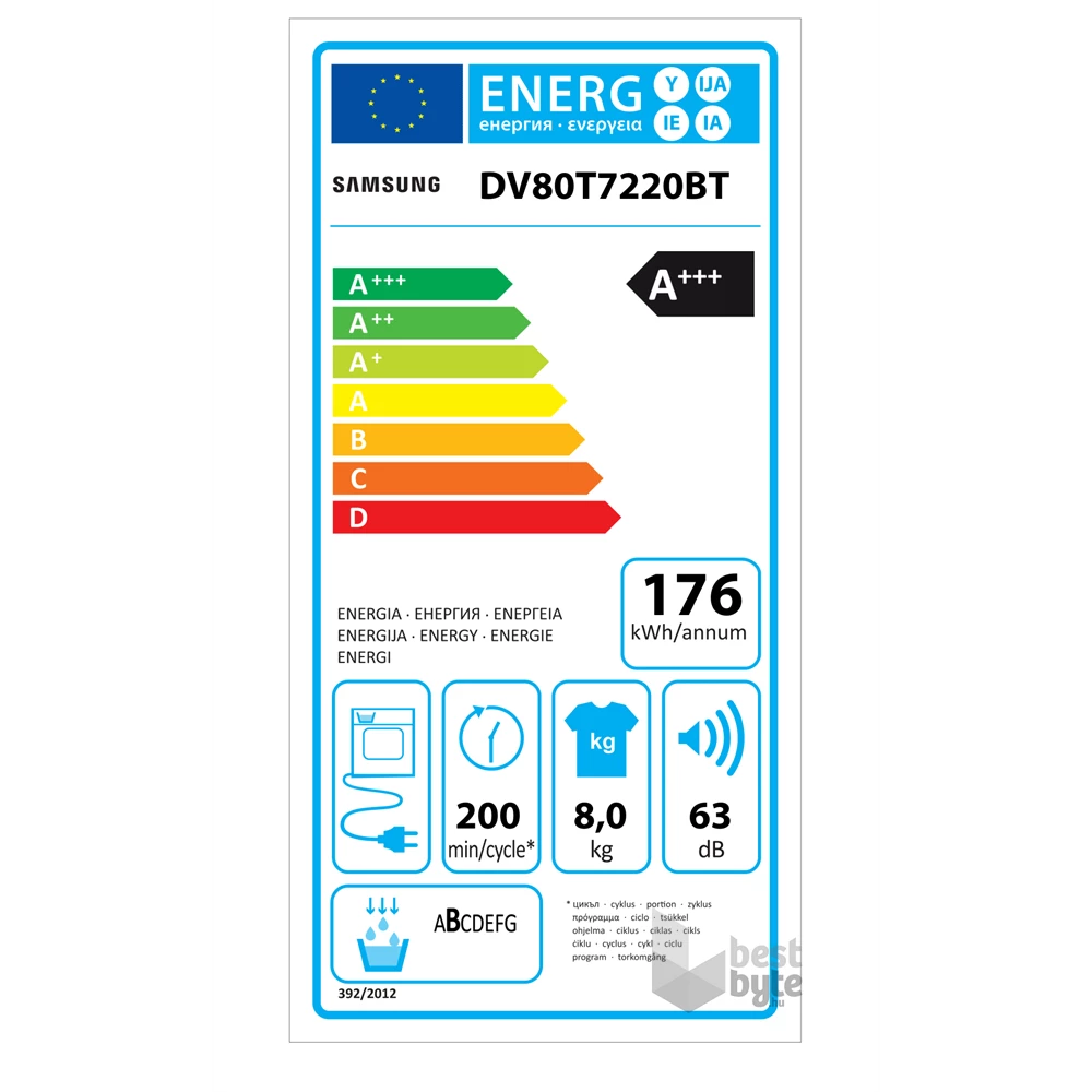Samsung DV80T7220BT/S6 fehér, 8 kg, hőszivattyús, szárítógép