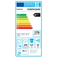 Samsung DV80TA220AE/LE fehér, 8 kg, hőszivattyús, szárítógép
