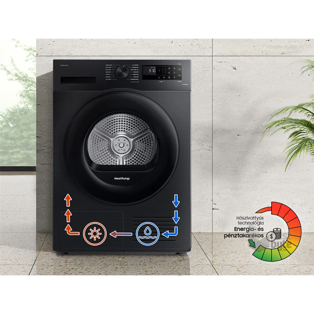 Samsung DV90CGC2A0ABLE fekete, 9 kg, hőszivattyús, szárítógép