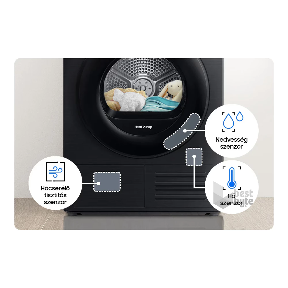 Samsung DV90CGC2A0ABLE fekete, 9 kg, hőszivattyús, szárítógép