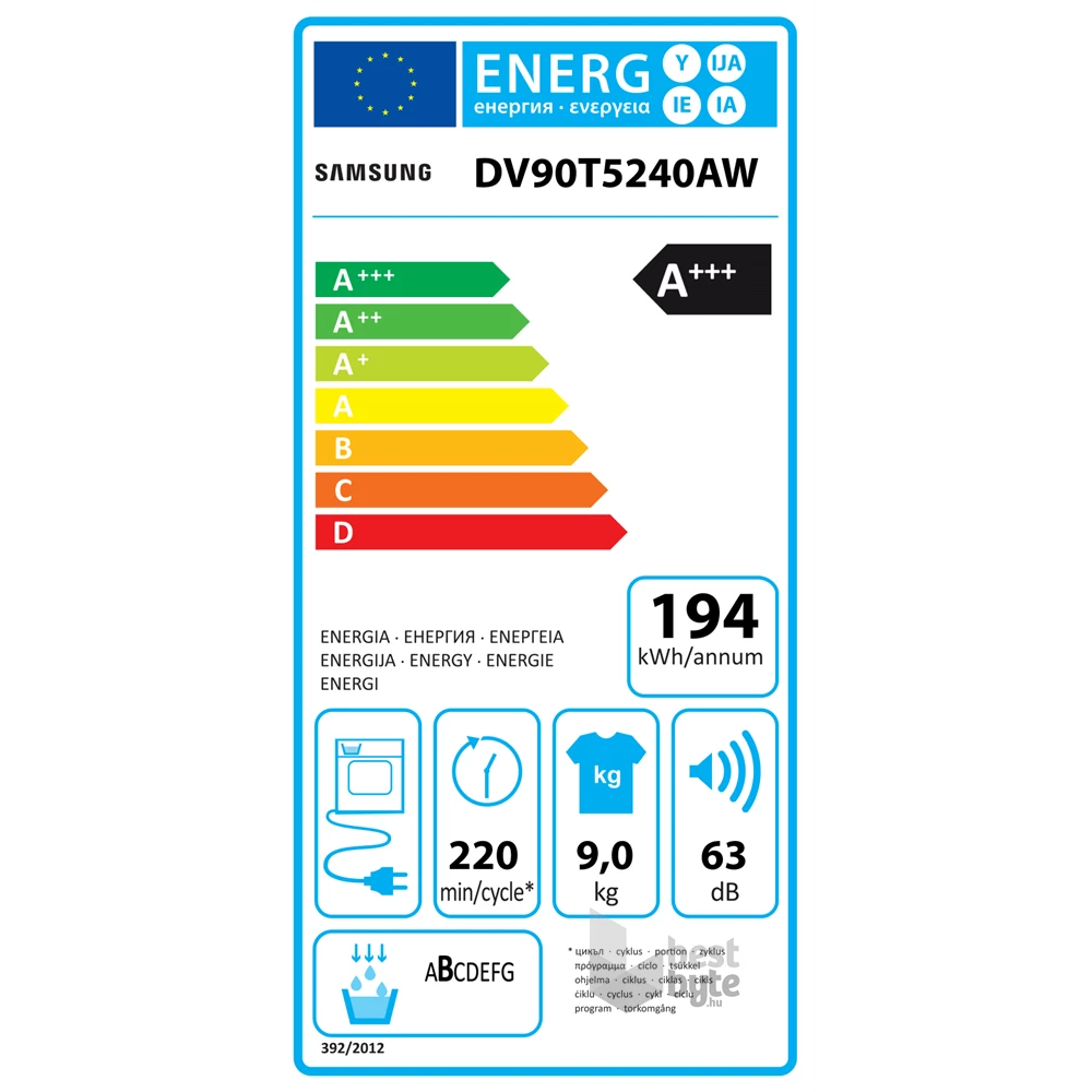 Samsung DV90T5240AW/S6 fehér, 9 kg, hőszivattyús, szárítógép