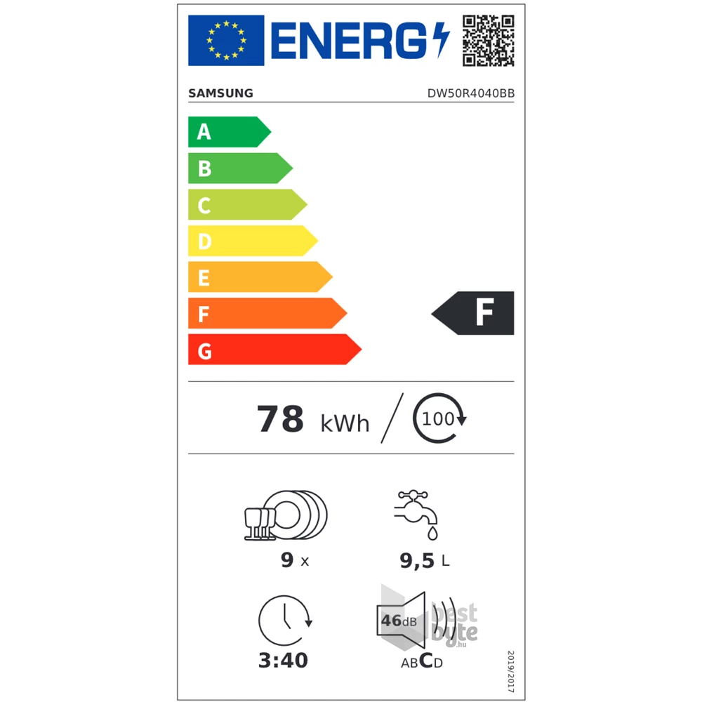 Samsung DW50R4040BB/EO programok száma: 6, beépíthető, 9 terítékes mosogatógép 