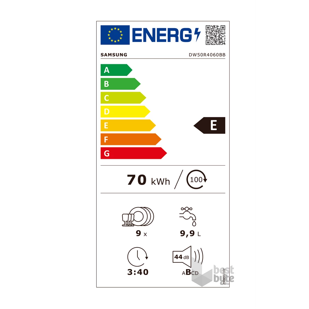 Samsung DW50R4060BB/EO programok száma: 6, keskeny beépíthető, 9 terítékes mosogatógép 