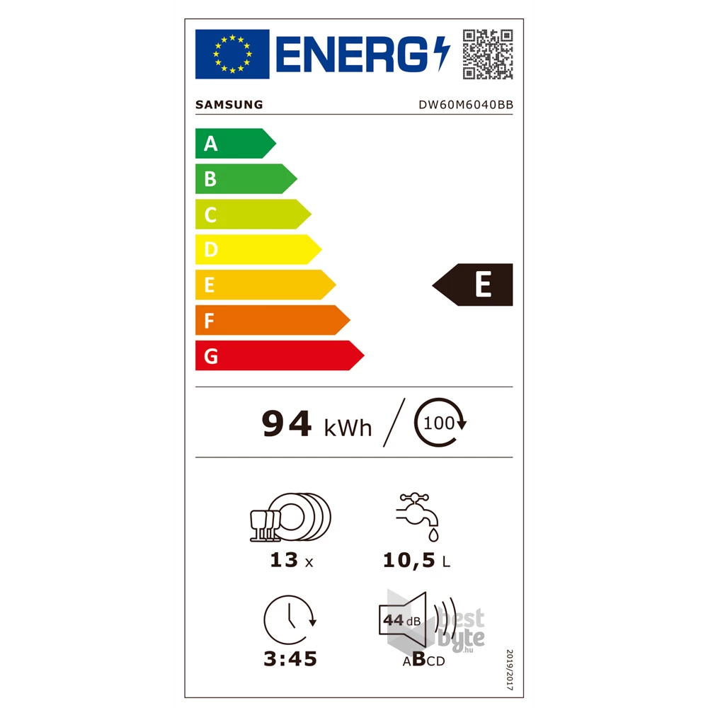 Samsung DW60M6040BB/EO programok száma: 6, beépíthető, 13 terítékes mosogatógép 