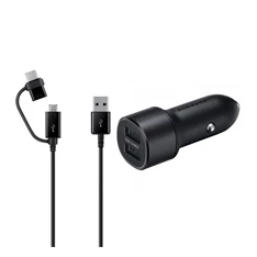 Samsung EP-L1100 15W 2xUSB fekete autós töltő + Type-C/microUSB kábel