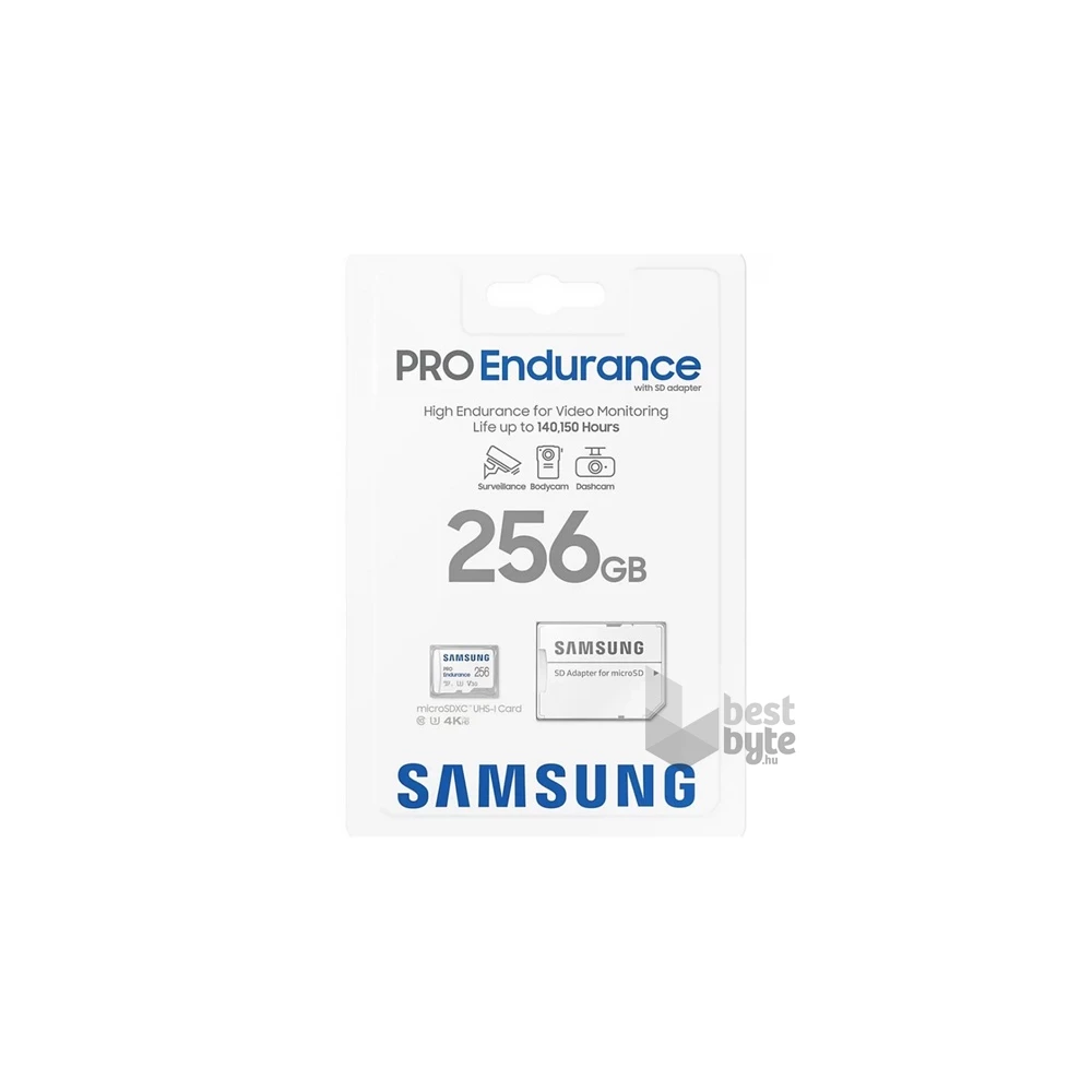 Samsung MicroSD kártya - 256GB MB-MJ256KA/EU (PRO Endurance, Class10, R100/W40, adapter, 256GB)