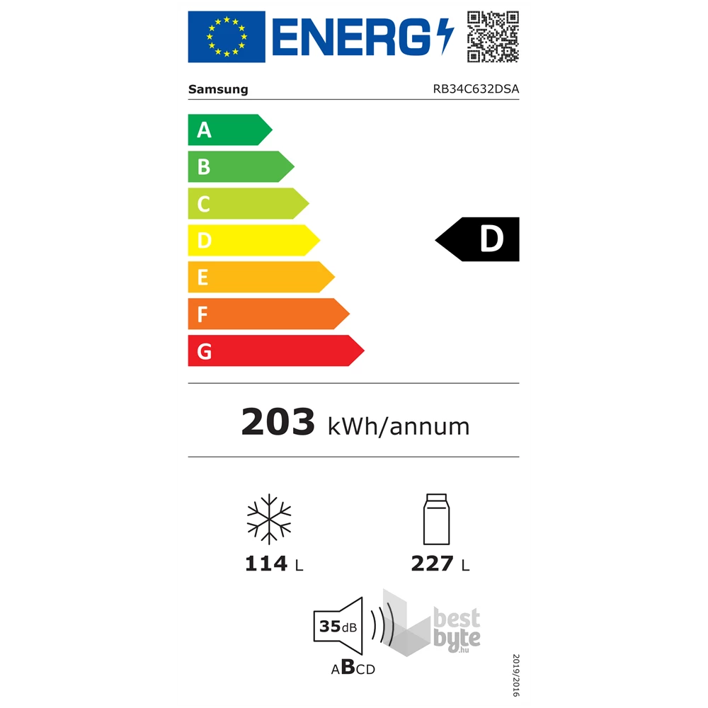 Samsung RB34C632DSA/EF inox, alulfagyasztós, Hűtő:227L, Fagyasztó:114L, hűtőszekrény