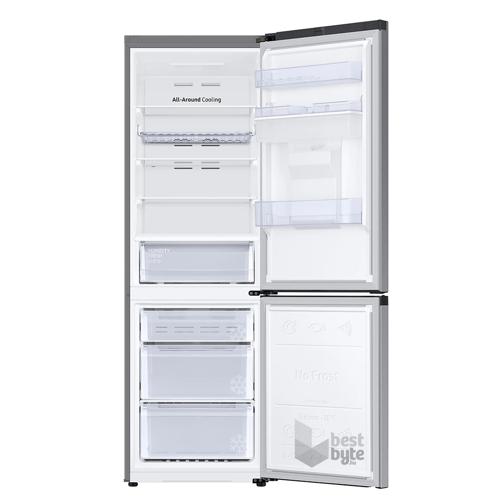 Samsung RB34T632DSA/EF ezüst, alulfagyasztós, Hűtő:227L, Fagyasztó:114L, No frost hűtőszekrény