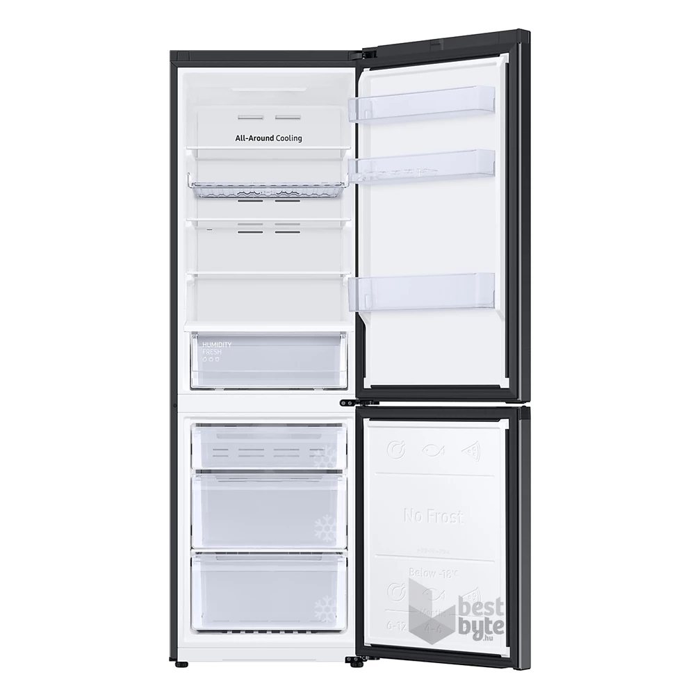 Samsung RB34T672DBN/EF fekete, alulfagyasztós, Hűtő:230L, Fagyasztó:114L, No frost hűtőszekrény
