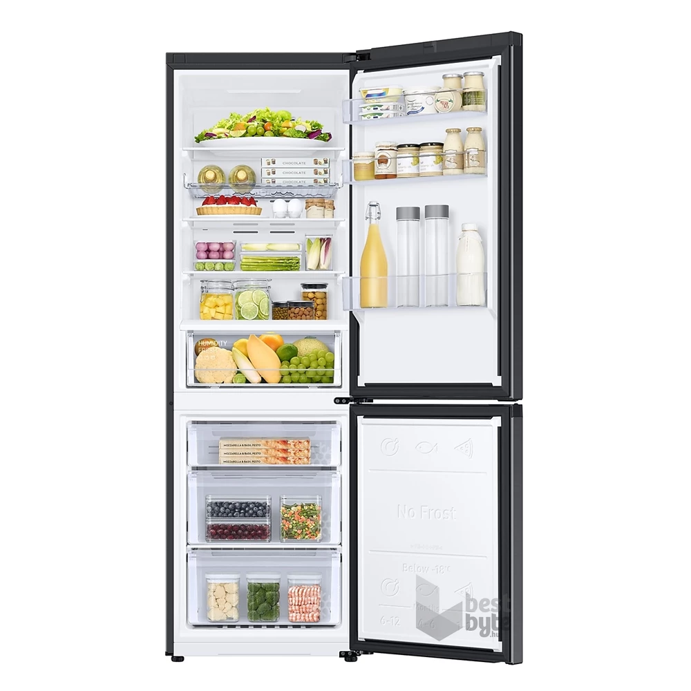 Samsung RB34T672DBN/EF fekete, alulfagyasztós, Hűtő:230L, Fagyasztó:114L, No frost hűtőszekrény
