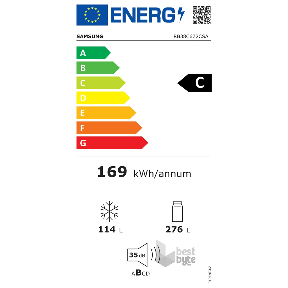 Samsung RB38C672CSA/EF grafit, alulfagyasztós, Hűtő:276L, Fagyasztó:114L, hűtőszekrény
