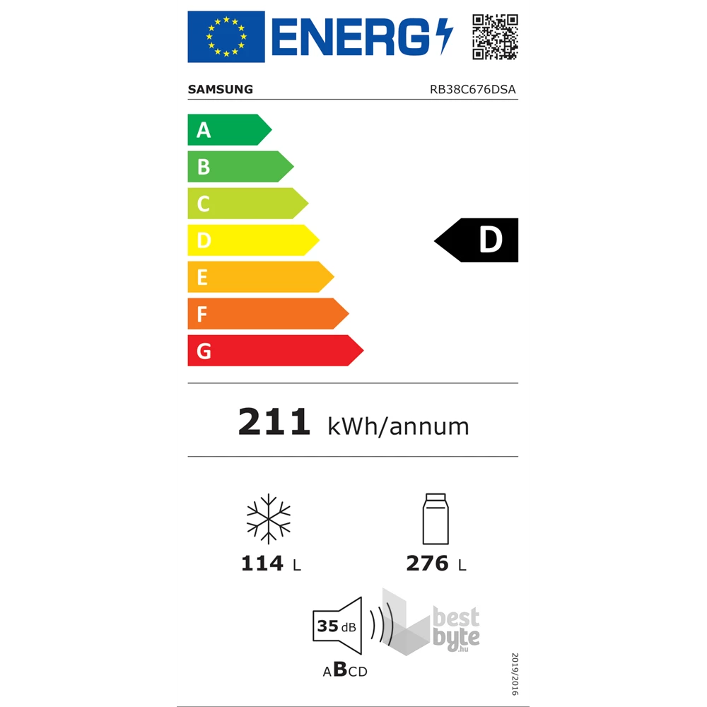 Samsung RB38C676DSA/EF grafit, alulfagyasztós, Hűtő:276L, Fagyasztó:114L, hűtőszekrény (Újszerű)