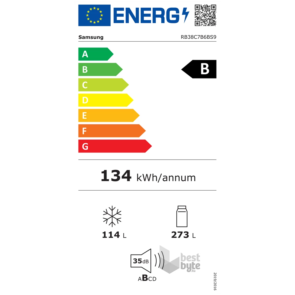 Samsung RB38C7B6BS9/EF inox, alulfagyasztós, Hűtő:273L, Fagyasztó:114L, Twin Cooling Plus hűtőszekrény
