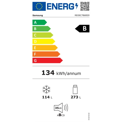 Samsung RB38C7B6BS9/EF inox, alulfagyasztós, Hűtő:273L, Fagyasztó:114L, Twin Cooling Plus hűtőszekrény