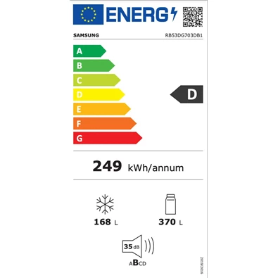 Samsung RB53DG703DB1EO fekete, alulfagyasztós, Hűtő:370L, Fagyasztó:168L, hűtőszekrény