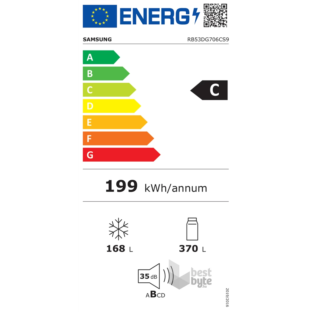 Samsung RB53DG706CS9EO inox, alulfagyasztós, Hűtő:370L, Fagyasztó:168L, No frost hűtőszekrény