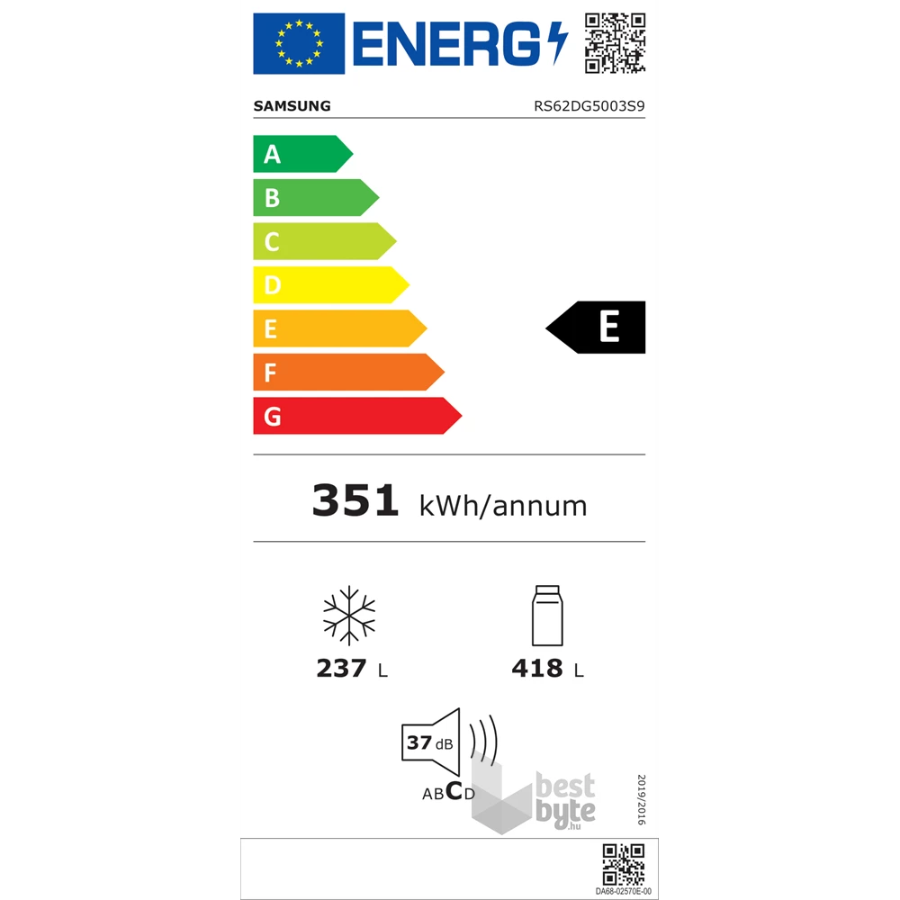 Samsung RS62DG5003S9EO inox, Side-by-Side, Hűtő:418L, Fagyasztó:237L, hűtőszekrény