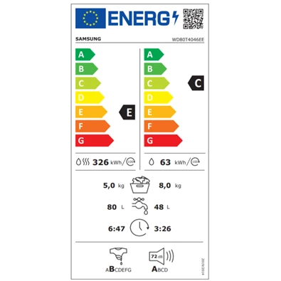 Samsung WD80T4046EE/LE 8 kg elöltöltős mosó-szárítógép