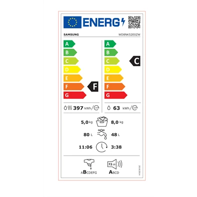 Samsung WD8NK52E0ZW/LE 8 kg elöltöltős mosó-szárítógép