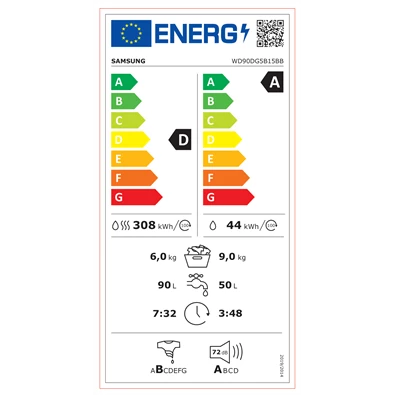 Samsung WD90DG5B15BBLE fekete, elöltöltős, max.1400ford., 9 kg/6 kg, mosó-szárítógép