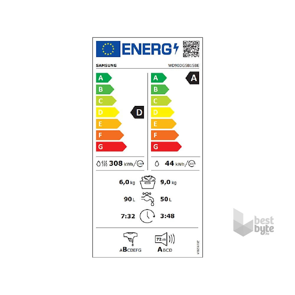 Samsung WD90DG5B15BELE fehér, elöltöltős, max.1400ford., 9 kg/6 kg, mosó-szárítógép