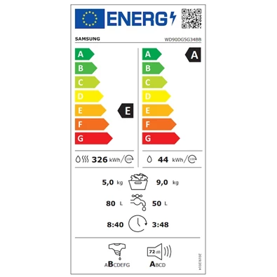 Samsung WD90DG5G34BBLE fekete, elöltöltős, max.1400ford., 9 kg/5 kg, mosó-szárítógép