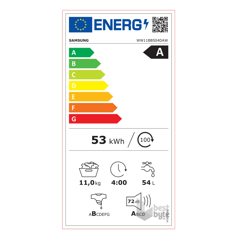 Samsung WW11BB504DAWS6 fehér, elöltöltős, max.1400ford., 11 kg, mosógép