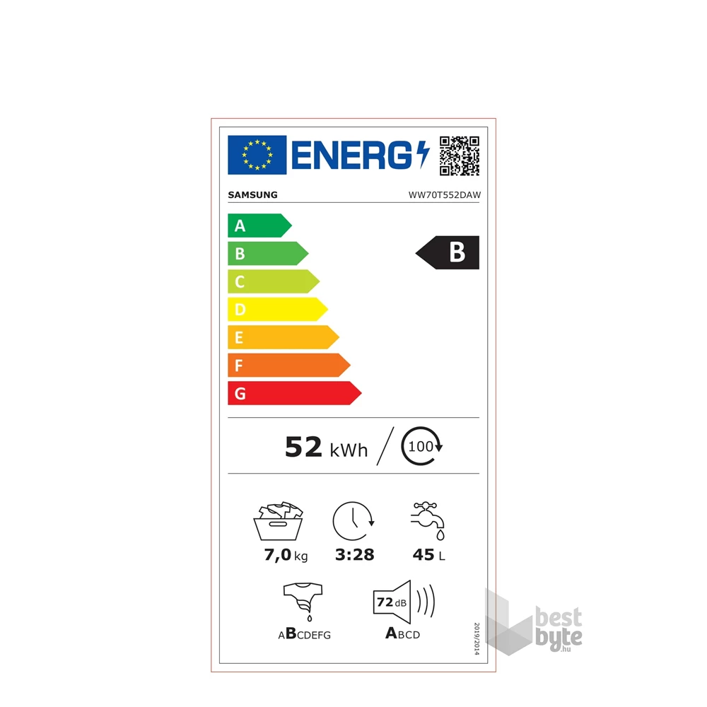 Samsung WW70T552DAW/S6 fehér, elöltöltős, max.1200ford., 7 kg, mosógép