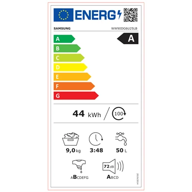 Samsung WW90DG6U25LBU4 fekete, elöltöltős, max.1400ford., 9 kg, mosógép (Újszerű)