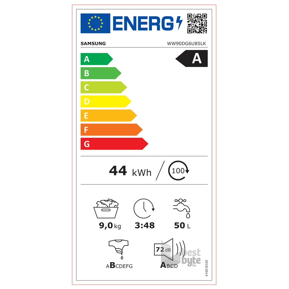 Samsung WW90DG6U85LKU4 fehér, elöltöltős, max.1400ford., 9 kg, mosógép