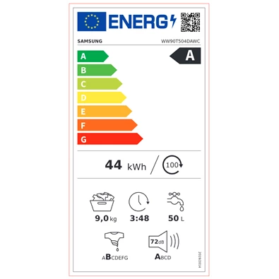 Samsung WW90T504DAWCS6 9 kg elöltöltős mosógép