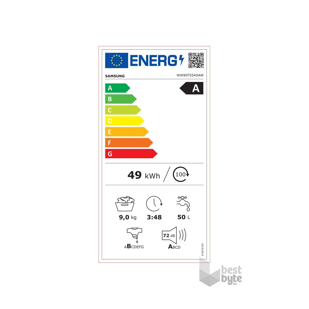 Samsung WW90T554DAW/S6 fehér, elöltöltős, max.1400ford., 9 kg, mosógép(Újszerű)