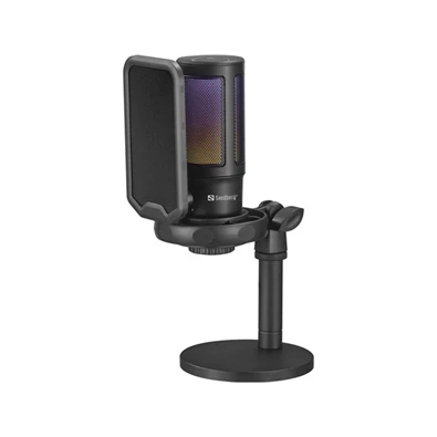 Sandberg (USB-C, Cardioid, RGB, 3,5 mm Jack fejhallgató kimenet, fekete) USB Streamer mikrofon