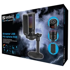 Sandberg (USB-C, Cardioid, RGB, 3,5 mm Jack fejhallgató kimenet, fekete) USB Streamer mikrofon