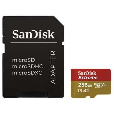 Sandisk 256GB SD micro (SDXC Class 10 UHS-I U3) Extreme memória kártya adapterrel