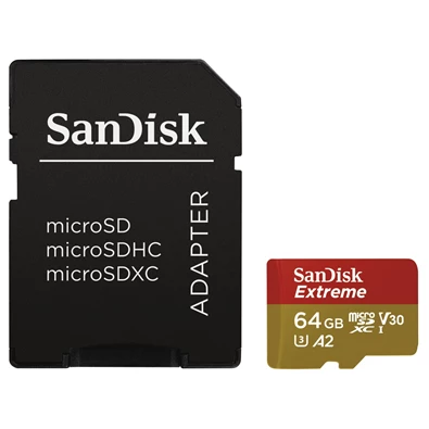 Sandisk 64GB SD micro (SDXC Class 10 UHS-I U3) Extreme memória kártya adapterrel