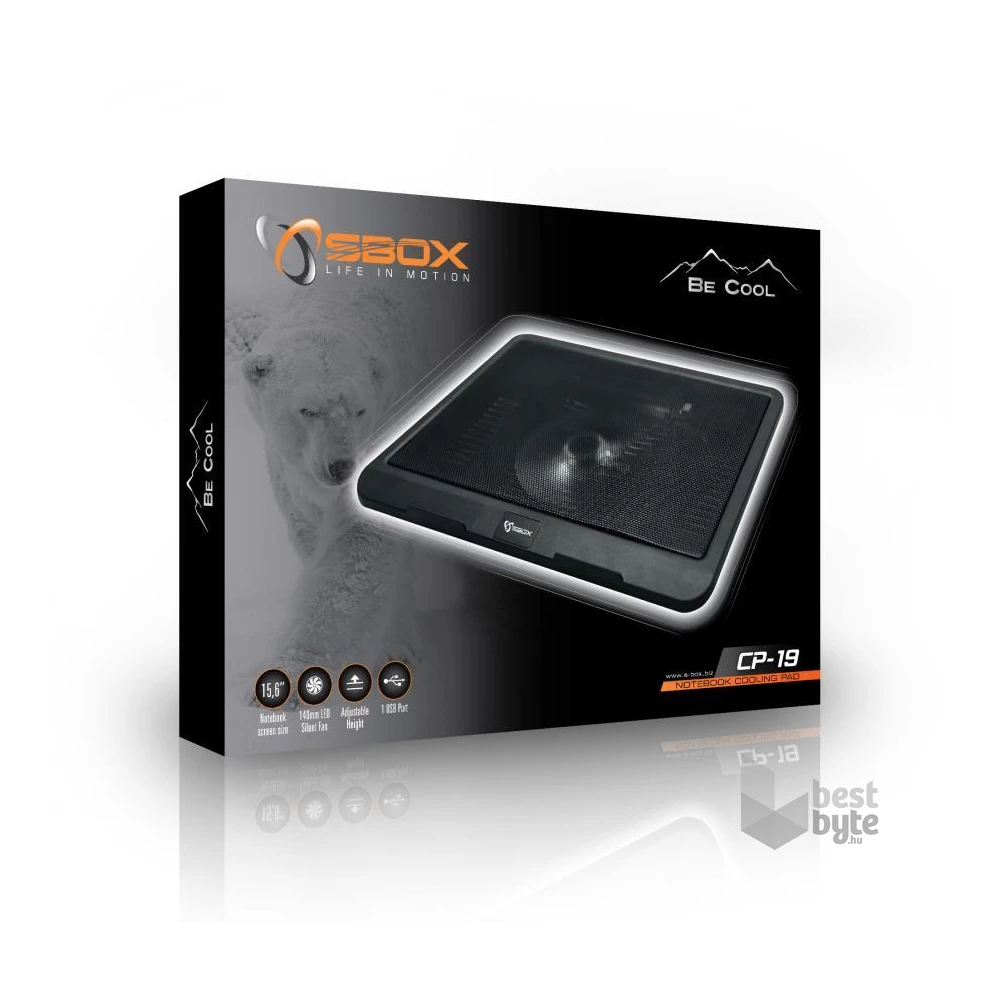 Sbox CP-19 fekete notebook hűtő