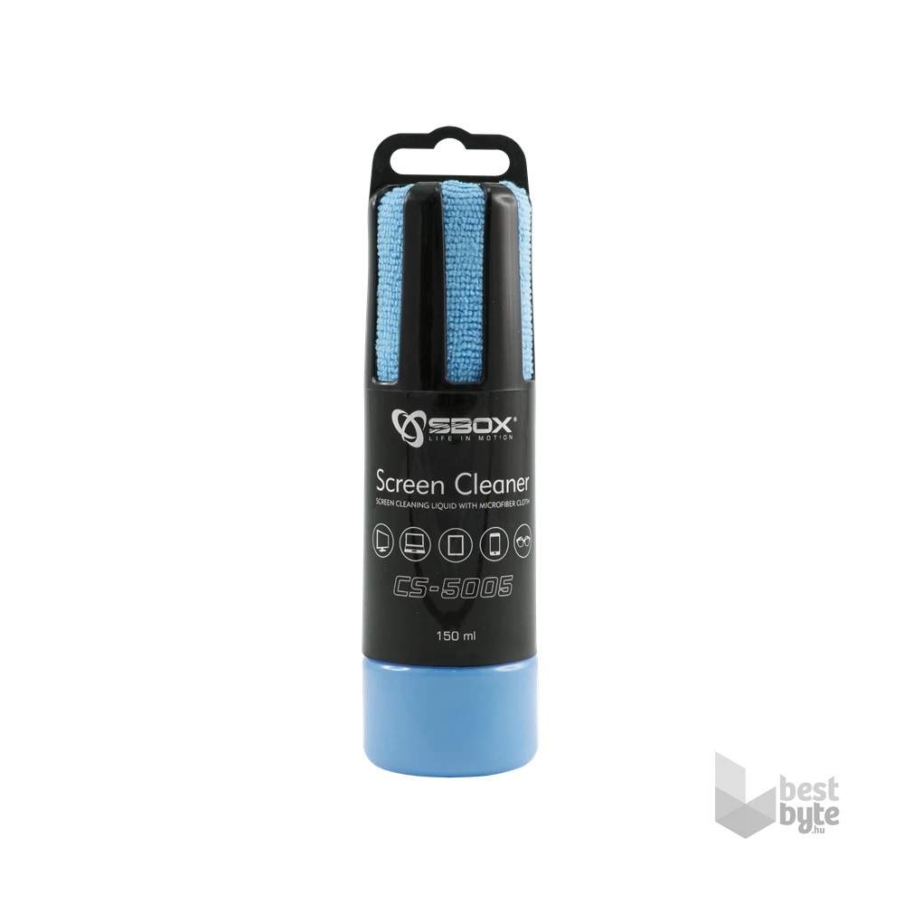 Sbox CS-5005B tisztító folyadék (150ml) + kék mikroszálas kendő