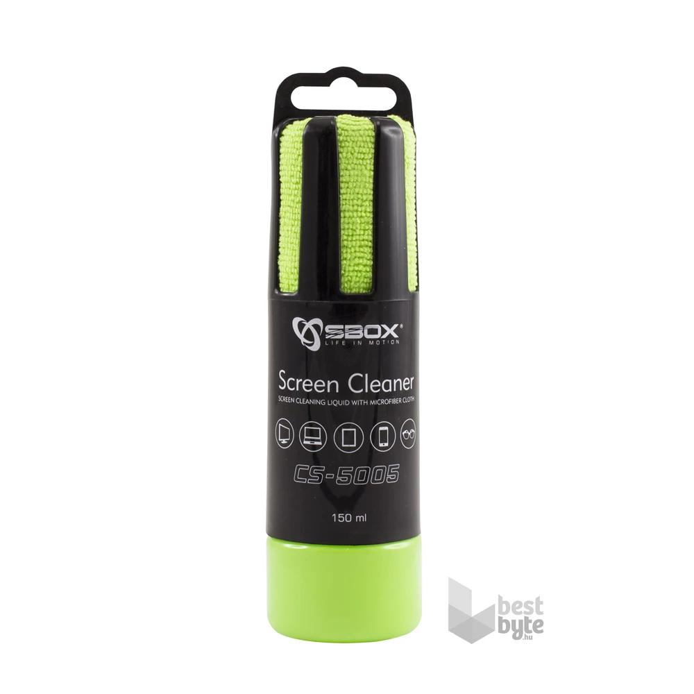 Sbox CS-5005G tisztító folyadék (150ml) + zöld mikroszálas kendő