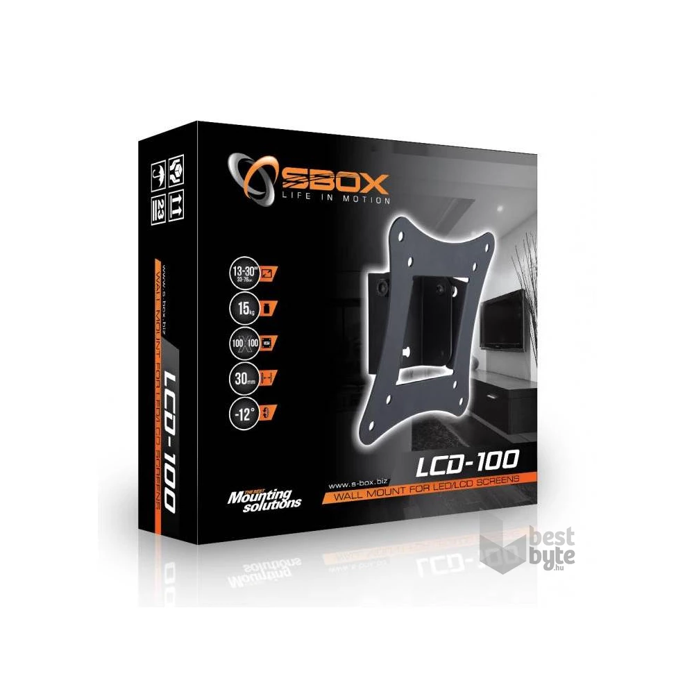 Sbox LCD-100 13"-30" VESA 100x100 dönthető fali konzol
