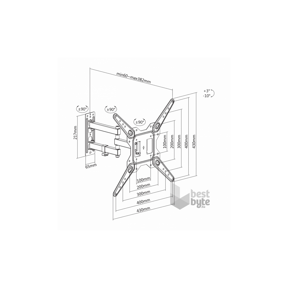 Sbox LCD-443 23"-55" VESA 400x400 dönthető karos fali konzol