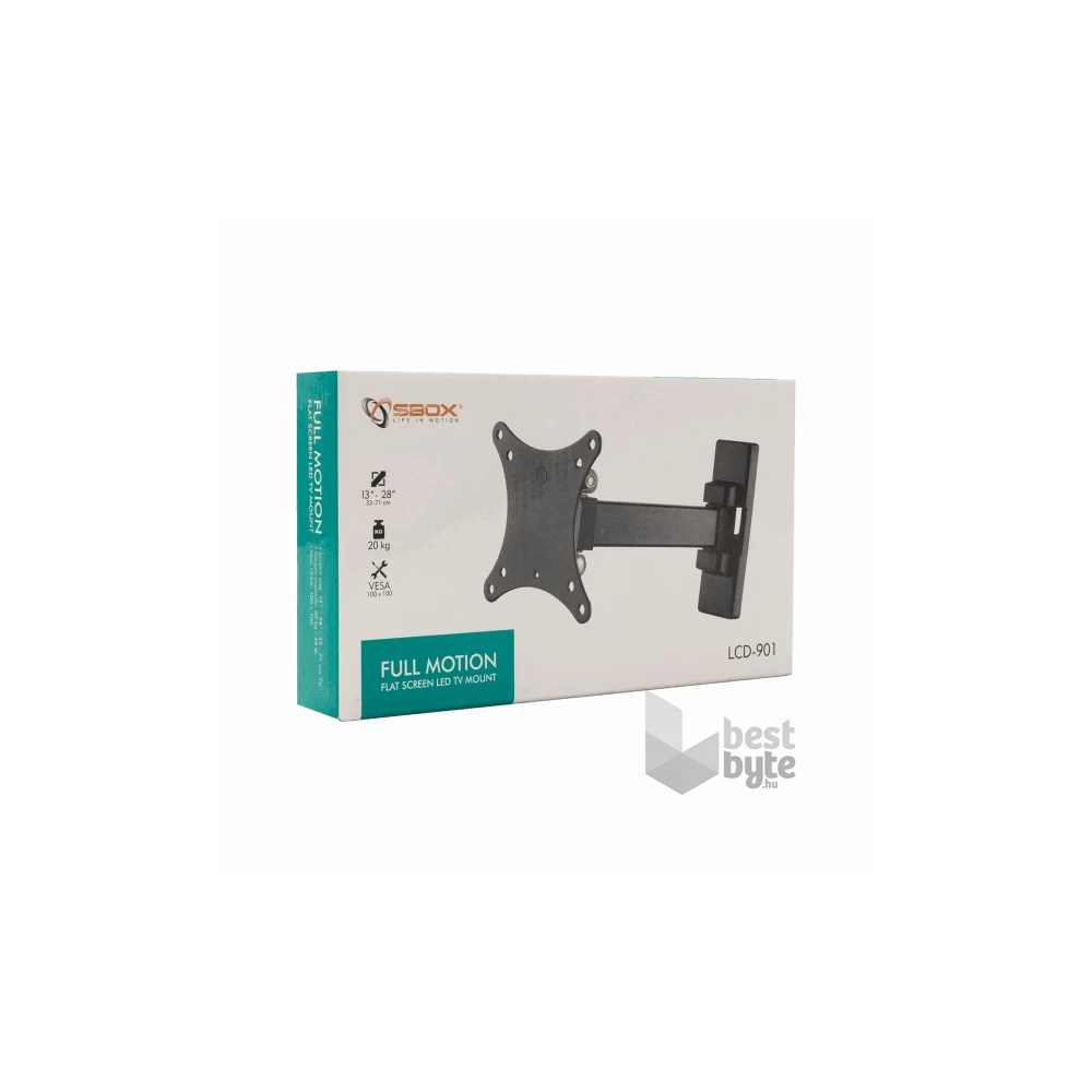 Sbox LCD-901 13"-28" VESA 100x100 dönthető, forgatható, karos fali konzol