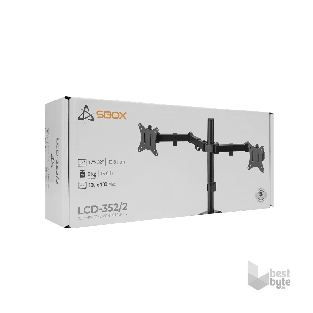 Sbox LCD-352/2-2 17"-32" dönthető, forgatható asztali dual monitor tartó konzol