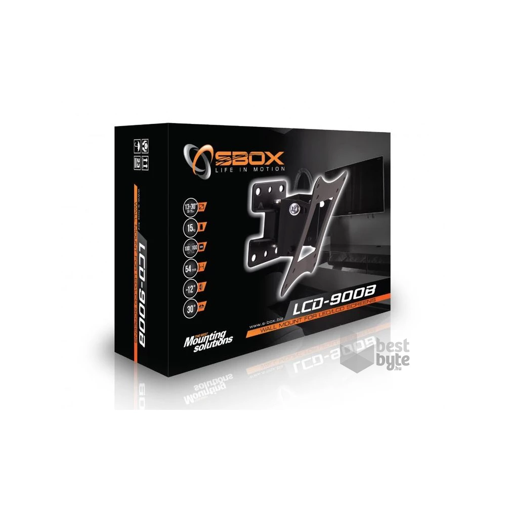 Sbox LCD-900B 13"-30" VESA 100x100 dönthető, forgatható TV fali konzol